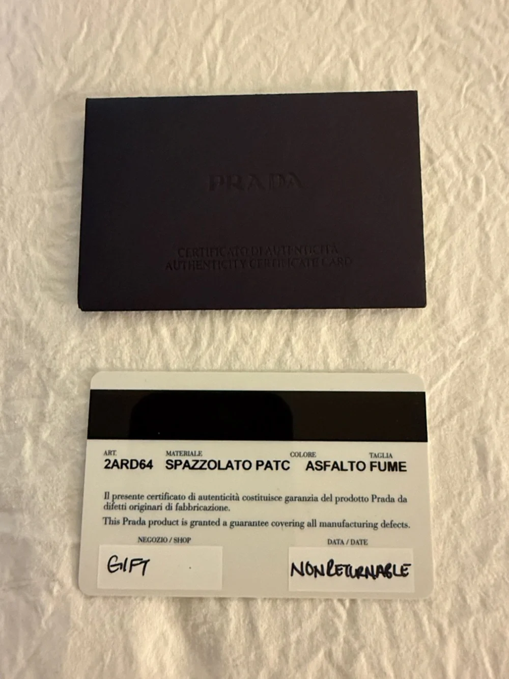 Pravda Gift Box with Prada Tissue and Envelope for Authentication Card